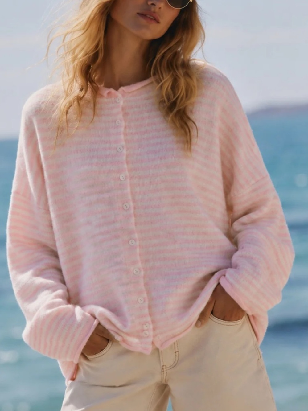 Things Between Mini Striped Piper Cardigan - Baby Pink